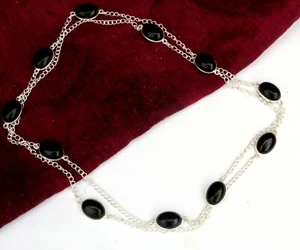 Impresionante Onyx negro Joystone Handmade 925 Sterling Silver Jewelry Necklace 36 " - Imagen 1 de 1