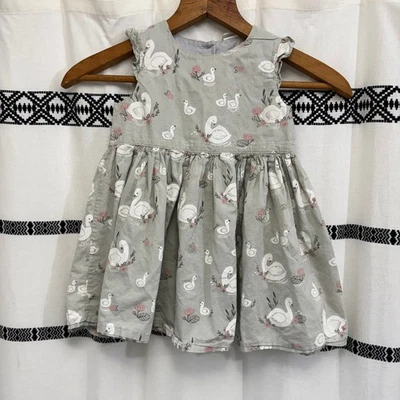 H&M Vestido Estampado Cisne Niña Pequeña 2T Algodón Manga Acampanada Primavera Conjunto Foto 1 de 4