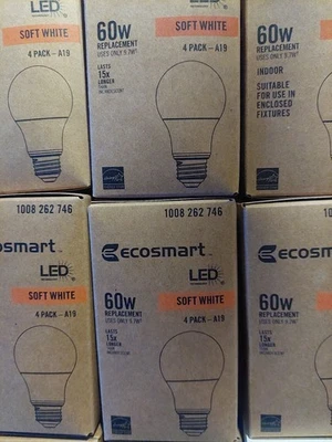 20-PACK A19 60W Equivalen EcoSmart LED LIGHT BULB DIMMABLE SOFT WHITE 800 LUMENS - Image 1 of 3