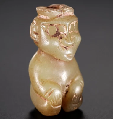 Antigua estatuilla colgante china de jade del período tardío de la dinastía Shang de 3,2 cm Foto 1 de 4