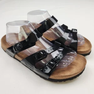 Birki's by Birkenstock Black Patent Sandals EU 40 US 9 9.5 Three Strap Slides - Picture 1 of 10