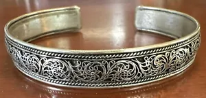Vintage 925 Nepal filigranes Manschettenarmband, Drache Signatur innen, 7"" x 11 mm - Bild 1 von 6