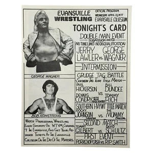 Vintage 4/13/1977 ACTION RINGSIDE Evansville Tag Team Wrestling Event Match Card - Picture 1 of 2