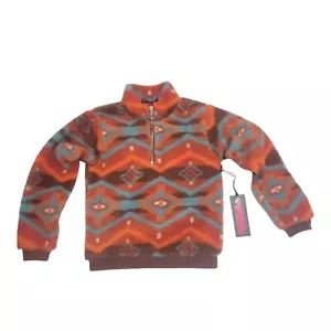 Rock & Roll Denim Burnt OrangeTeal Printed Sherpa Pullover Kids S Zip Aztec - Picture 1 of 14