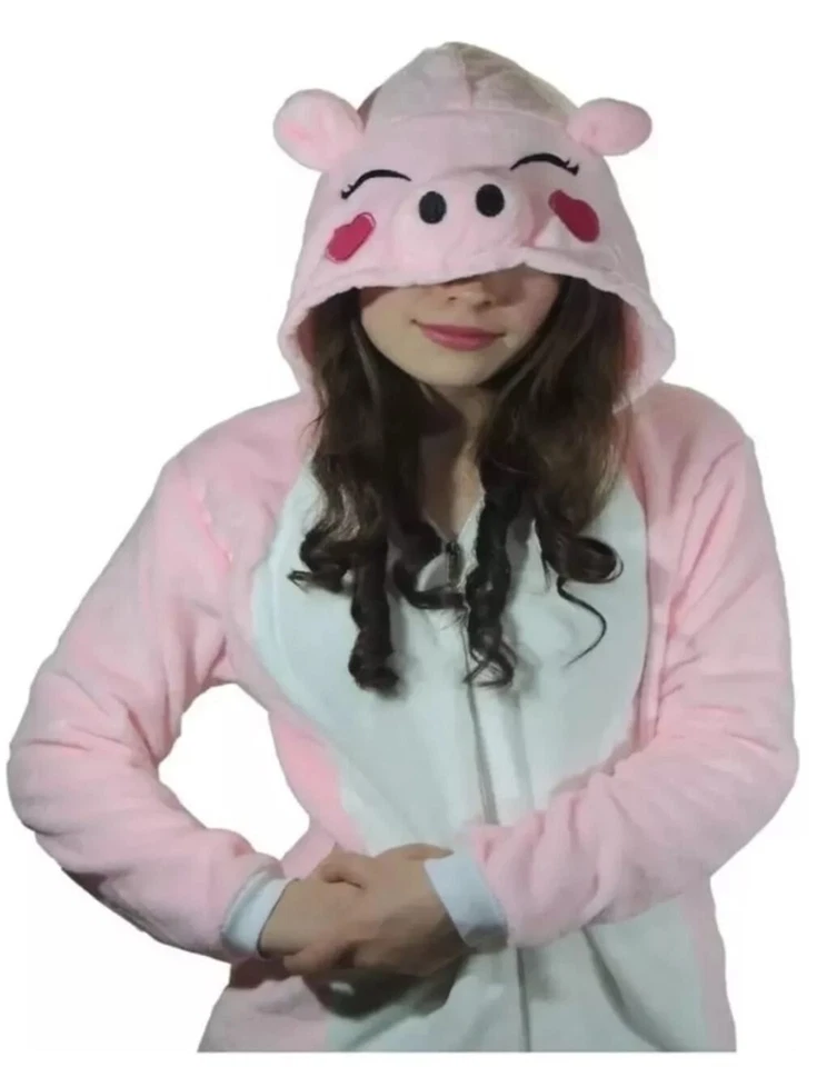 Roupa de dormir pijama rosa porco adultos tamanhos P ou M - Imagem 1 de 1