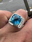 Natural Blue Topaz Gemstone 18k White Gold Ring For Men's #3142