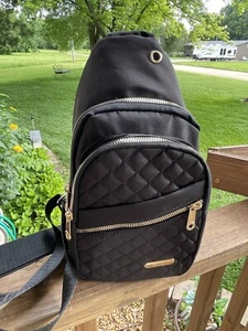 Black Crossbody chest sling nylon bag Multifunctional-unisex 11.5Lx 8W 3Zip - Picture 1 of 9