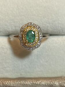 925 Sterling Silver Natural Emerald Zircon Diamonds Ring