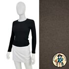 Leset Kelly Slim Fit Long Sleeve Ribbed Cotton Crew Neck Top In Black Size Xs
