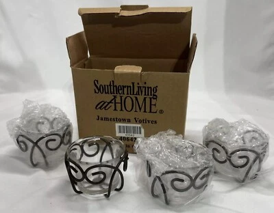 NUEVO Juego de 4 Candelabros Southern Living at Home Jamestown Votivos Vidrio de Hierro Foto 1 de 4