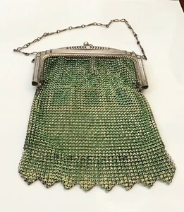 Antique Designer Whiting & Davis Green/Silver Mesh Art Deco Evening Bag/Purse - Picture 1 of 3