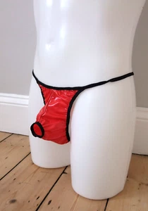 PVC Open Crotch Briefs Red Posing Jock Pants Pouch Underwear Plastic Sheath - Picture 1 of 6