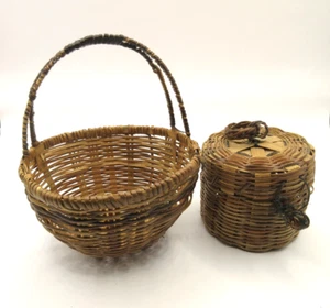 Vintage Maine Passamaquoddy Native American Indian Basket + Lidded Box Lot of 2 - Picture 1 of 24