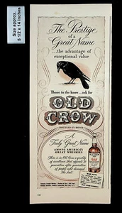 1943 Old Crow Black Bird Straight Bourbon Whiskey Vintage Print Ad 33295 - Picture 1 of 1