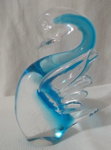Vintage Artas Murano Italy Hand Blown Blue Art Glass Swan w/ Original Sticker - Picture 1 of 5