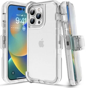Clear Defender Case For iPhone 14 Pro/iPhone 14 Pro Max (BeltClip Fits Otterbox) - Picture 1 of 4