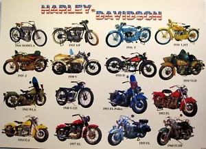 "COLLAGE OF HARLEY DAVIDSON MOTORCYCLES THRU THE YEARS" ASIATISCHES POSTER - 16 MODELLE - Bild 1 von 1