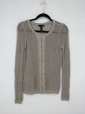 Suéter tejido abierto Aqua detalle tejido con cable beige tostado 100 % algodón para mujer talla S” Foto 1 de 4