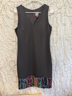 Vestido de cóctel para mujer Vince Camuto con dobladillo de lentejuelas sin mangas línea A negro talla 10 Foto 1 de 4