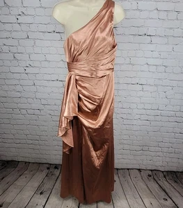 Azazie Rose Gold Pink One Shoulder Pleated Bridesmaid Dress Size C - Picture 1 of 13