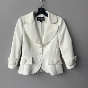 Sandra Angelozzi Blazer Womens Size 30 White Fitted Cropped Jacket Made Canada - Picture 1 of 10