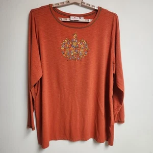 Quacker Factory by Jeanne Bice bestickt Kürbis orange Tunika Top Damen 3X - Bild 1 von 13