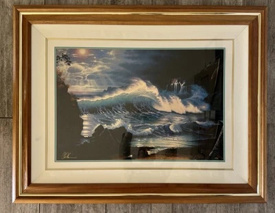 卡帕卢阿悬崖 Christian Lassen 签名艺术家印刷品 52/100 Koa 硬木框架 — 第 1/4 张图片