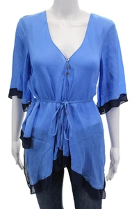 Elizabeth and James Womens Silk V-Neck Short Sleeve Blouse Top Blue Size S - Picture 1 of 6
