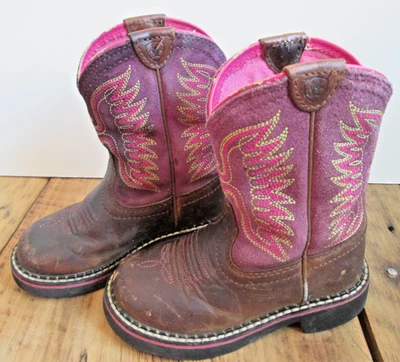 Botas Ariat criança 9 Fatbaby Thunderbird couro marrom ocidental rosa 10012800 - Imagem 1 de 4
