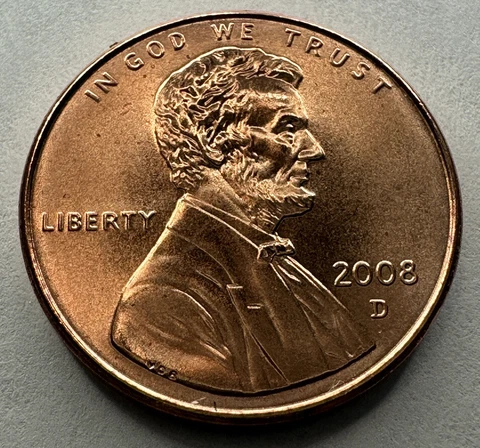 2008-D Lincoln Memorial Penny 1cent Coin from US Mint Set. Uncirculated Cover