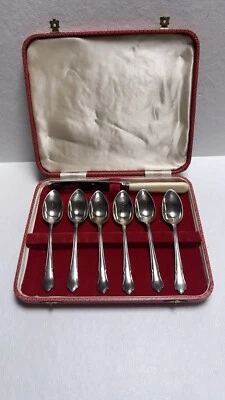 Cucharas Demitasse antiguas Viners Sheffield plateadas en estuche Foto 1 de 4