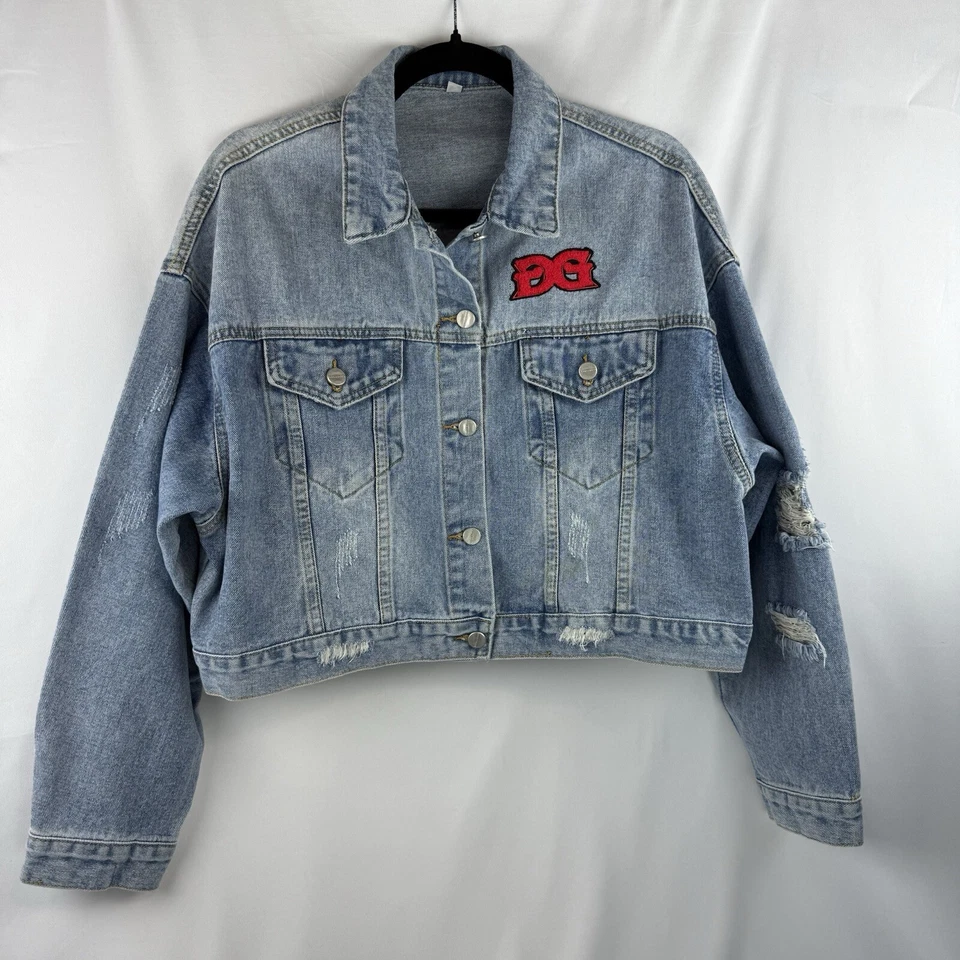 Chaqueta de mezclilla recortada para mujer talla pequeña diseñador Guilty Genius pintada bordada Foto 1 de 4