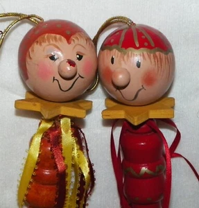 2 Hand Painted Wood CLOWN/JESTERS Christmas Tree Ornaments 10"long RARE! - Picture 1 of 12