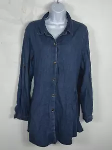 Coco + Carmen Womens Dress sz L/XL Dark Chambray Button Front Roll Tab Sleeves - Picture 1 of 24