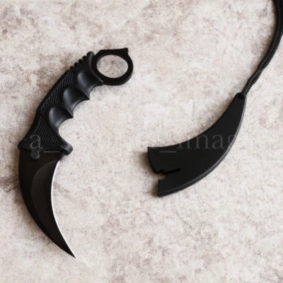 7.5" Black Karambit Curved Blade Rugged EDC Utility Self Defense, Solid & Sharp - Image 1 of 4