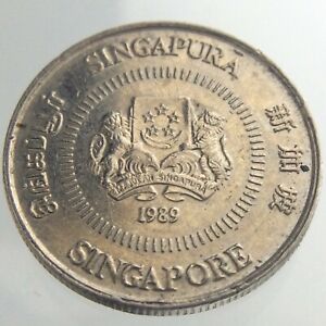 1989 Singapore 10 Cents KM 51 Star Jasmine Singapura Great Example U117
