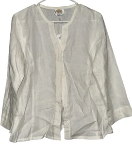 Talbots 100% Irish Linen Shirt Button Up Front V Neck Top Women’s 10 Ivory NEW - Picture 1 of 8