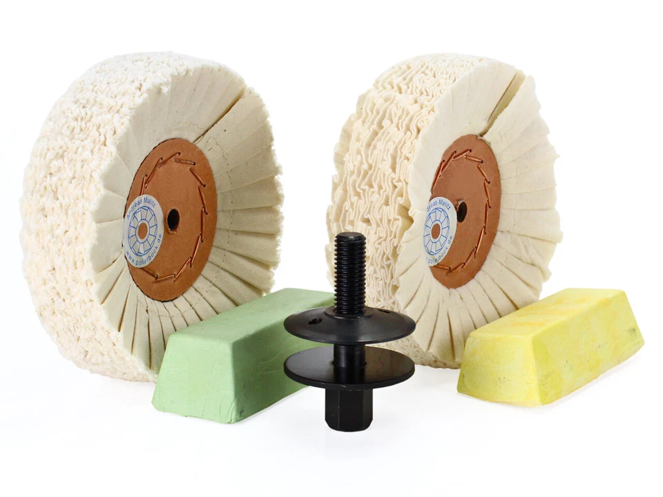 5 pcs stainless steel polishing set, ø160x25mm + pastes & adapters - Image 1 of 1