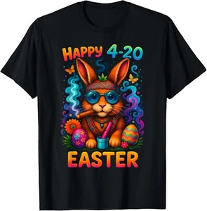 Happy 420 Easter Day Bunny Smoking Weed Marijuana 420 T-Shirt S-3XL - Picture 1 of 5