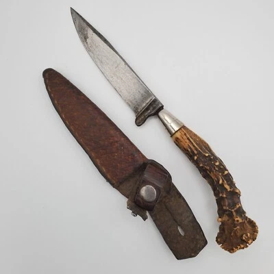 Original  German Hunting Knife Stag Handle w/ Sheath – Jagdnicker c.1930s blade - Image 1 of 4