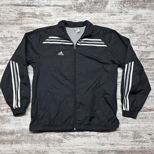 Adidas Jacket Mens Small Black 3 Stripe Full Zip Track Training Windbreaker Y2K - Picture 1 of 9