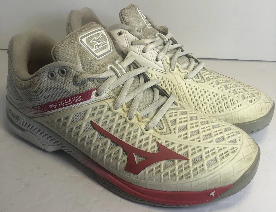 Zapatillas de tenis para mujer Mizuno Wave Exceed Tour 4 AC en blanco/rojo/gris talla 8 Foto 1 de 4