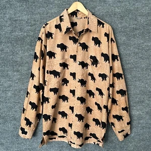 Vintage Buffalo Print Shirt Mens L Orange Black Long Sleeve Relaxed Button Up - Picture 1 of 16