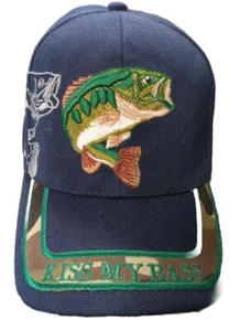 Sombrero ajustable con tirantes para adultos Kiss My Bass bordado pesca lubina azul marino - Imagen 1 de 5