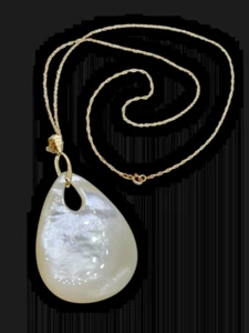 Vintage natürlicher MOP Abalone Träne Anhänger 14k Gold Ballen & Kette 11g - Bild 1 von 14