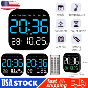 Square LED Large Digital Wall Clock Remote Control Temperature Date Week Display - Picture 1 of 7