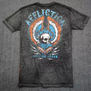 Affliction American Customs Shirt Womens L Black Built For Speed Skull Biker MMA - Picture 1 of 8