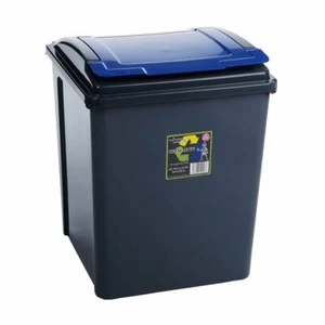 50L Blue Plastic Recycle Bin & Lid Rubbish Dustbin Kitchen Garden Waste - Picture 1 of 1