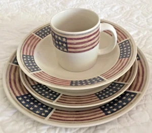 Gibson Place Setting 16pc Set Mug Plate Salad Bowl America 4th of July Patriotic - Picture 1 of 18