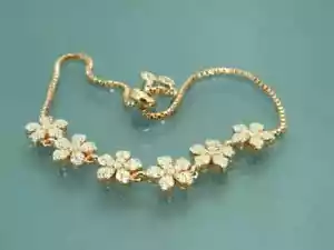 14K Yellow Gold Plated 5Ct Lab-Created Diamond Women's Flower Bolo Bracelet 7" - Picture 1 of 5